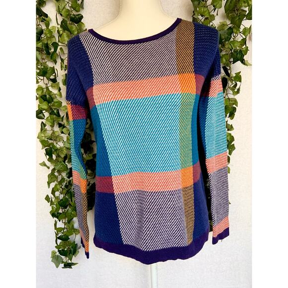 The Limited Purple Blue Orange Plaid Crew Neck Sweater Women’s size XS - Picture 2 of 12
